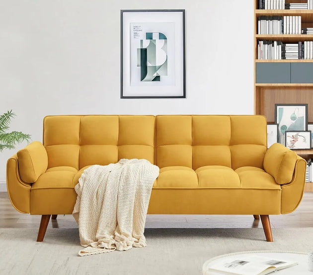 Convertible Futon Sofa Bed, Linen Sleeper Couch, 75