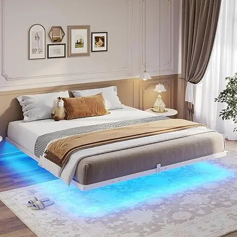 Floating Bed Frame Full Size with LED Lights, Metal Platform Full Bed, No Box Spring Needed, Easy to Assemble (Full)