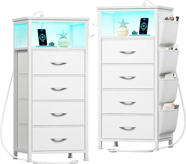 Nightstand Set of 2,LED Night Stand with Charging Station,Fabric Dresser for Bedroom, Hallway, Entryway, Living Room, Closet
