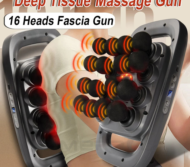 16 Heads Fascia Gun Electric Masajeador Vibrating Muscle Massagers Body Neck Massage Relaxation Treatment Fascia Massage Gun