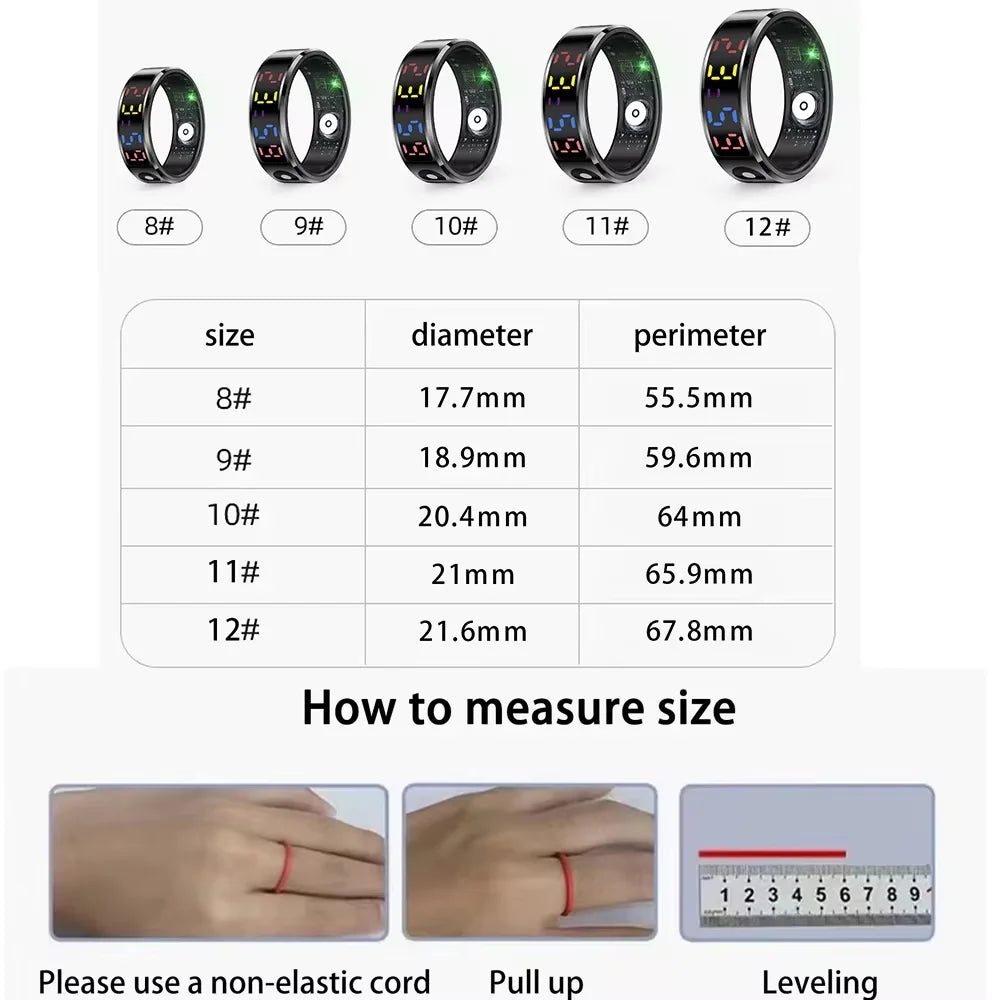 JELLOO 2025 New Color Screen Smart Ring With Heart rate monitoring Smart Touch Health Tracker Fitness 5ATM Waterproof Men Women