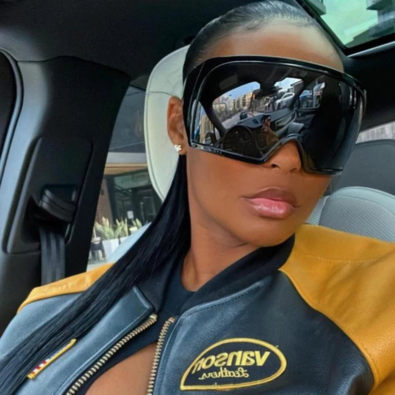 Oversized Punk One-piece Wrap Around Sunglasses Goggle Women Men Sun Glasses Female Surround 2000'S Shades Eyewear