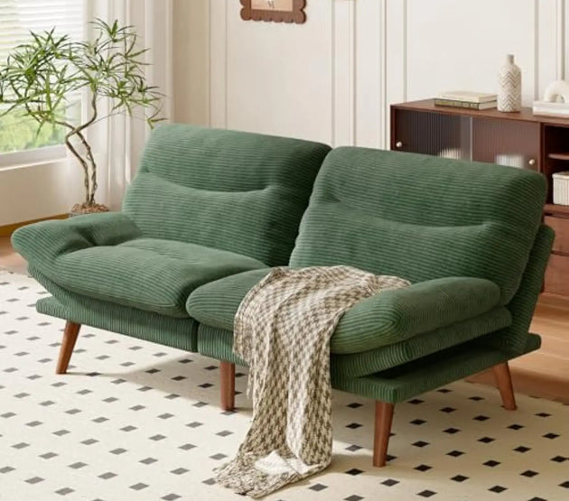 Convertible Futon Sofa Bed,66″ Green futon with Adjustable Backrest & Armrests,Folding Futon Sleeper Recliner for Small Spaces