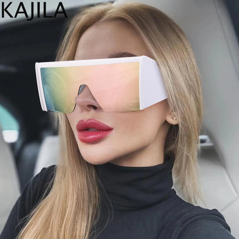 Oversized Square Punk Shield Sunglasses Women Big Frame 2025 Luxury Brand Steampunk One-Pieces Sun Glasses For Ladies Eyewear