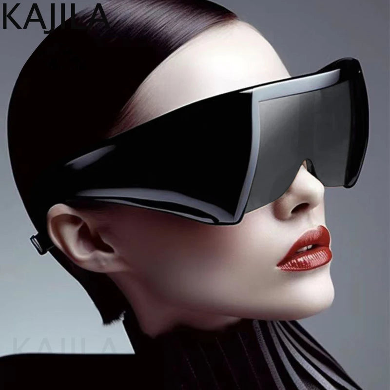Oversized Square Punk Shield Sunglasses Women Big Frame 2025 Luxury Brand Steampunk One-Pieces Sun Glasses For Ladies Eyewear