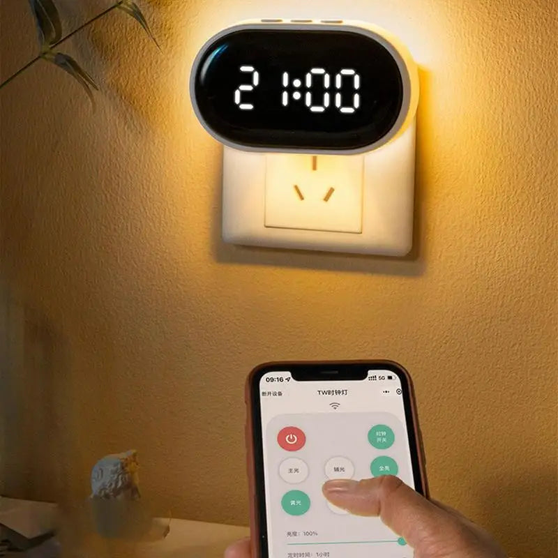 Alarm Clock With LED Light Wall Plug Design Watch Manual Remote Control Digital Electronic Clocks Smart Night Light Clocks Gift