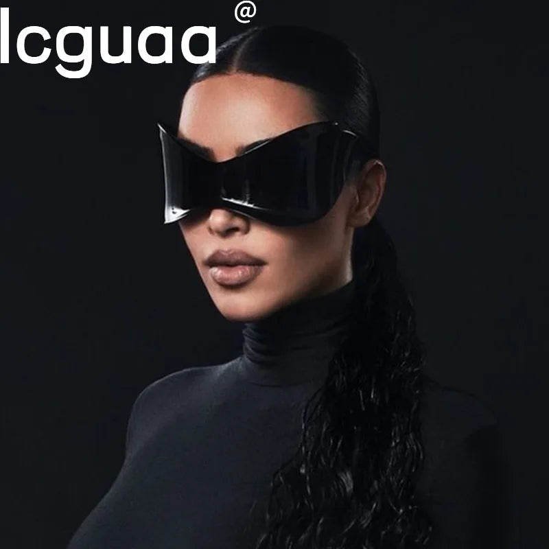 Oversized Sport Silver Futuristic Sunglasses Women Men Black Silver Red Rimless Punk Y2K Sun Glasses Goggles Sunglasses Women