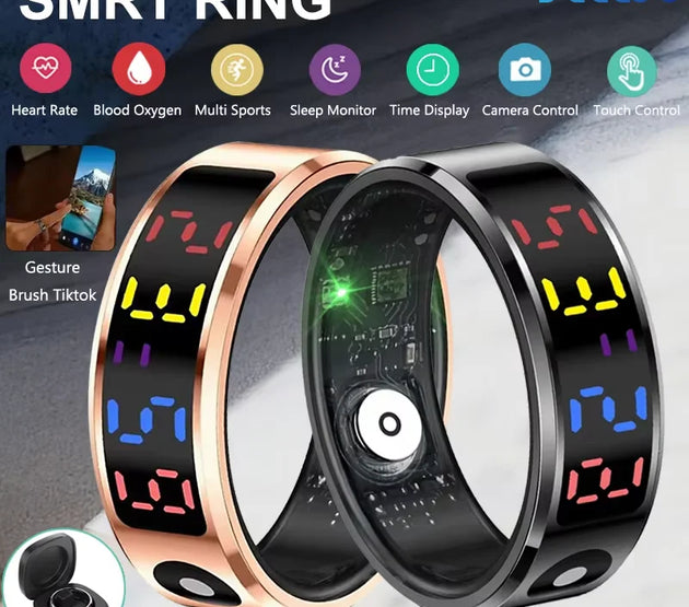 JELLOO 2025 New Color Screen Smart Ring With Heart rate monitoring Smart Touch Health Tracker Fitness 5ATM Waterproof Men Women