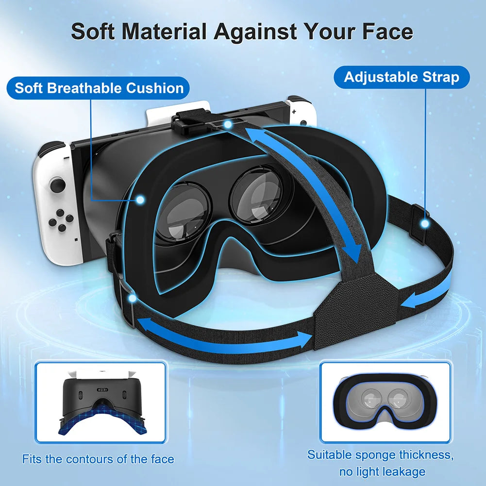VR Headset 3D Virtual Reality Glasses Immersive Experience 3D VR Virtual Reality Glasses Adjustable for Nintendo Switch OLED