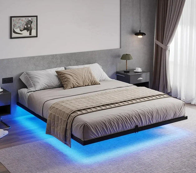 Floating Bed Frame Full Size with LED Lights, Metal Platform Full Bed, No Box Spring Needed, Easy to Assemble (Full)