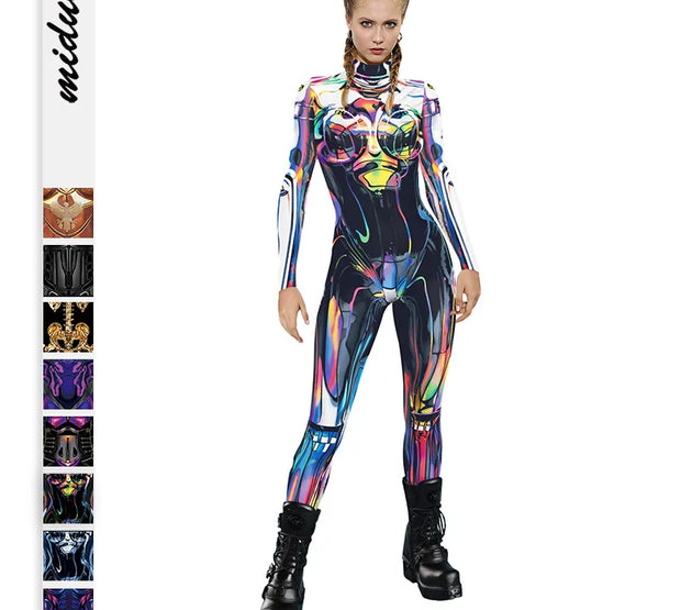 Popular Halloween Jumpsuit Sexy Print Cos Futuristic Clothing Tight Jumpsuit Wholesale Women Clothes Rompers Womens Combinaison