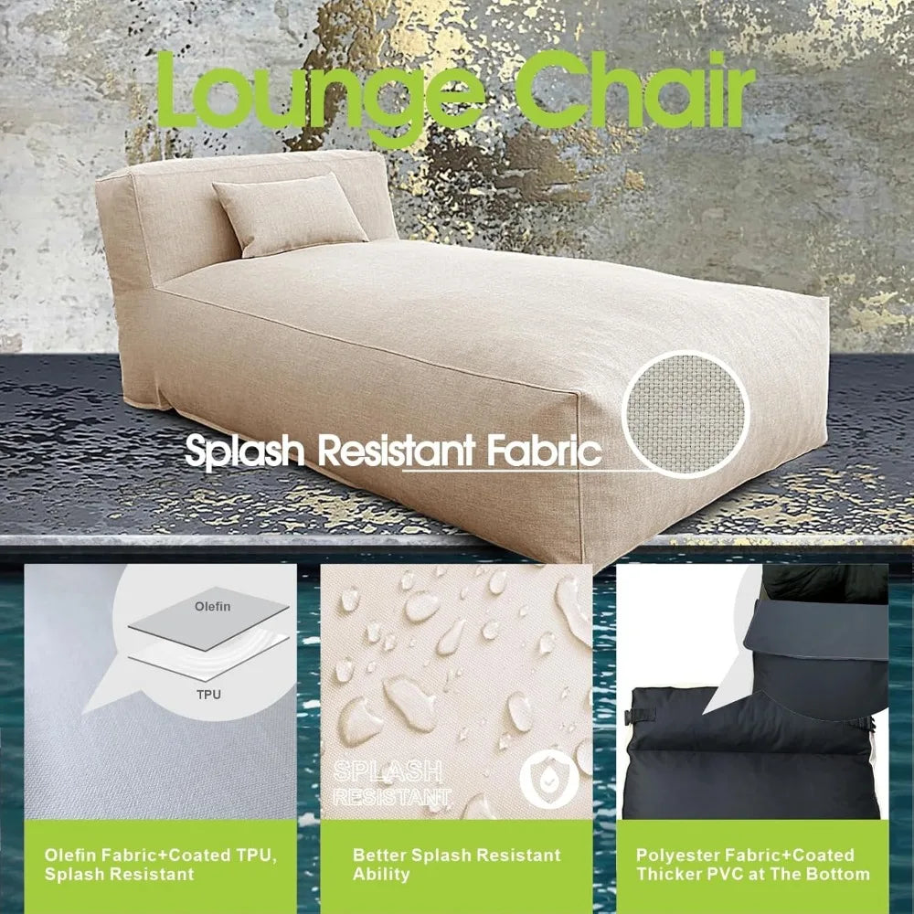 Outdoor Bean Bed Chair Sun Lounger, Couch Sofa for Patio & Pool, Foam Filling Day Bed Furniture, Comfy Lazy Sofa for Outside, Wa