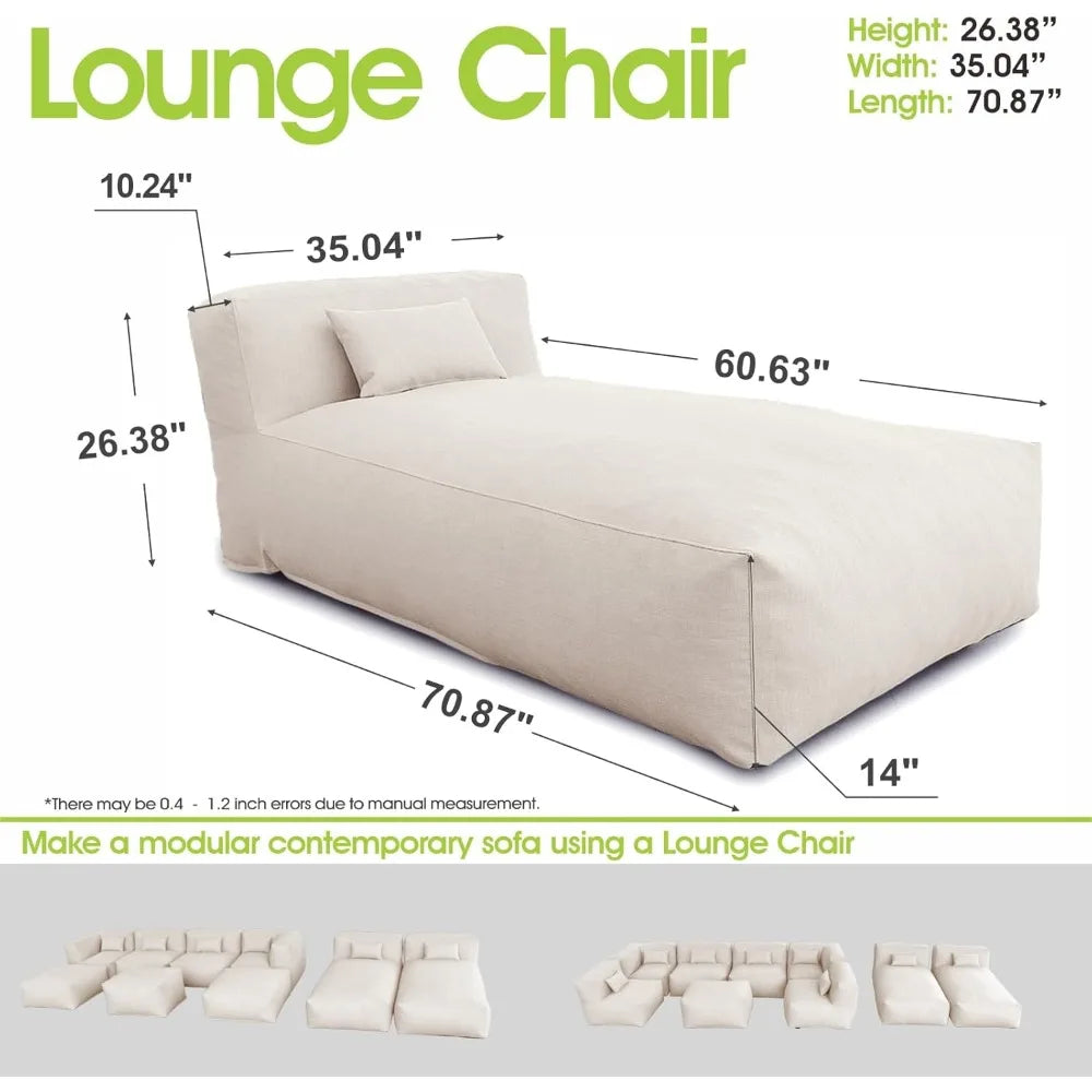 Outdoor Bean Bed Chair Sun Lounger, Couch Sofa for Patio & Pool, Foam Filling Day Bed Furniture, Comfy Lazy Sofa for Outside, Wa