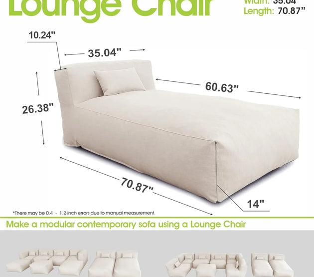 Outdoor Bean Bed Chair Sun Lounger, Couch Sofa for Patio & Pool, Foam Filling Day Bed Furniture, Comfy Lazy Sofa for Outside, Wa