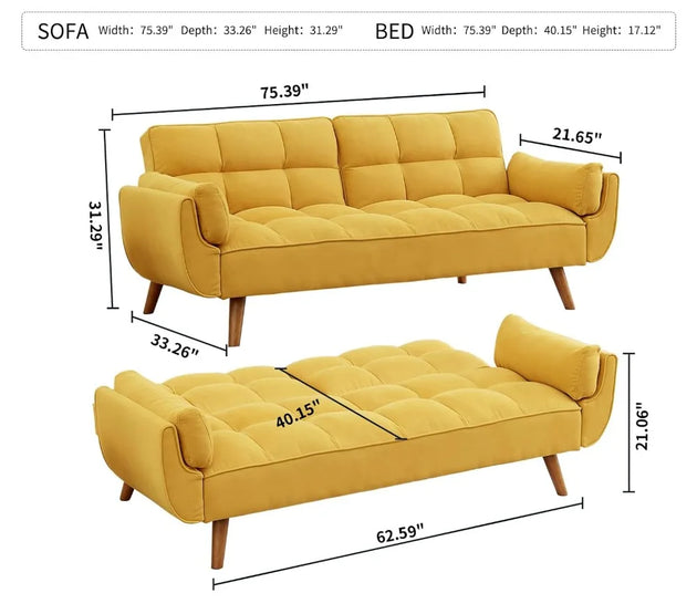 Convertible Futon Sofa Bed, Linen Sleeper Couch, 75