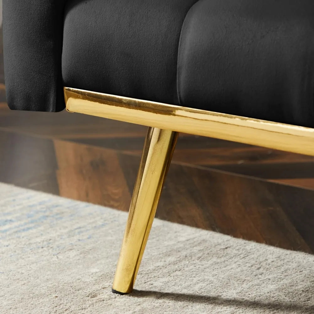 73" Modern Velvet Sofa Bed Futon, 3 Angle Adjustable Backrest, Loveseat with 4 Golden Metal Legs, Convertible Sleeper Sofa Couch