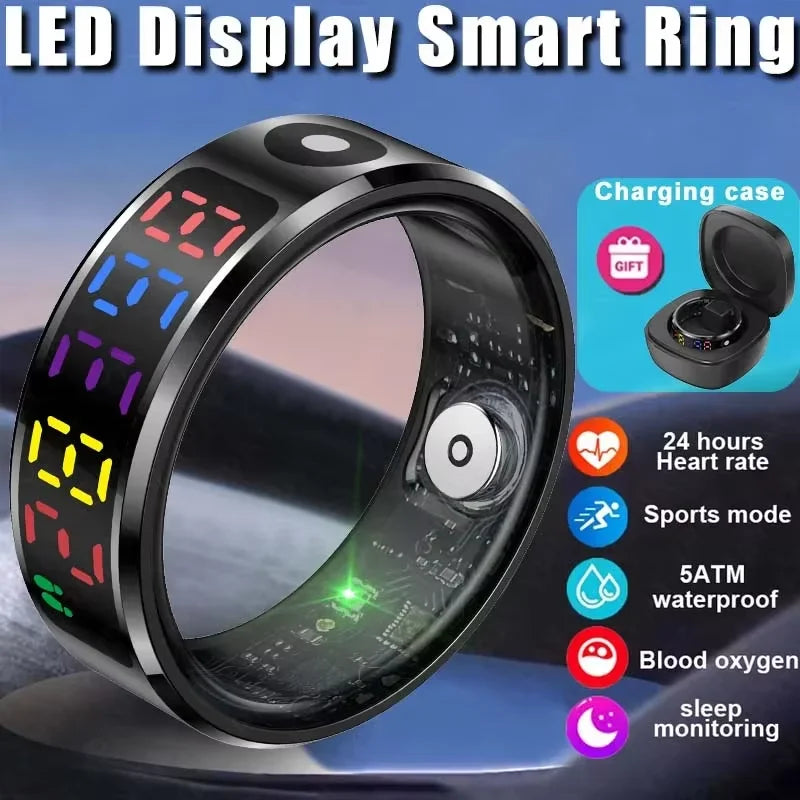 JELLOO 2025 New Color Screen Smart Ring With Heart rate monitoring Smart Touch Health Tracker Fitness 5ATM Waterproof Men Women