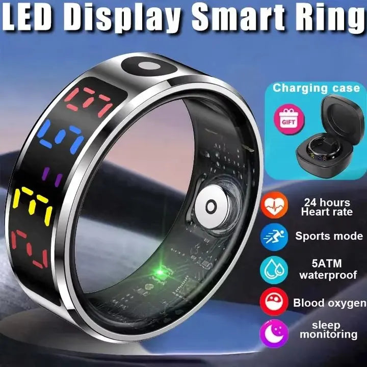 JELLOO 2025 New Color Screen Smart Ring With Heart rate monitoring Smart Touch Health Tracker Fitness 5ATM Waterproof Men Women