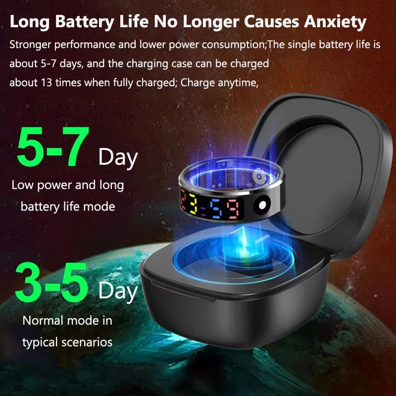 JELLOO 2025 New Color Screen Smart Ring With Heart rate monitoring Smart Touch Health Tracker Fitness 5ATM Waterproof Men Women