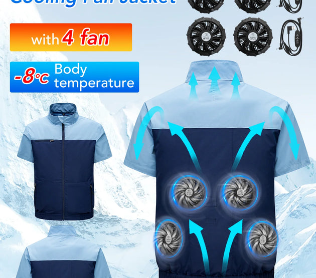 jacket with fan, with 4 fan , Adjustable air volume in 3 levels ,Short sleeved fan suit，Air conditioning clothes（No power bank）