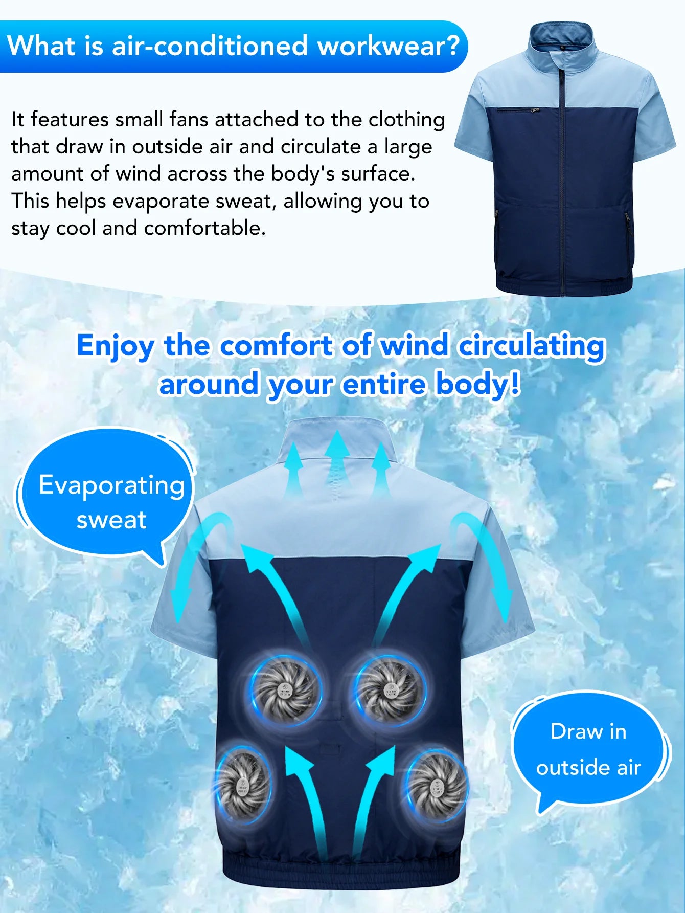 jacket with fan, with 4 fan , Adjustable air volume in 3 levels ,Short sleeved fan suit，Air conditioning clothes（No power bank）