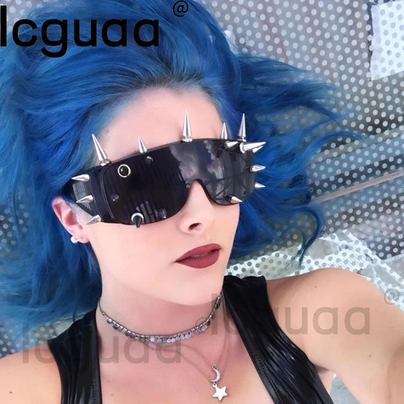 Steampunk Rivet Spike Wild Rock Bar Sunglasses Goggles Women Men Y2k Punk Sun Glasses Metal Futuristic Zonnebrillen Dames 2022