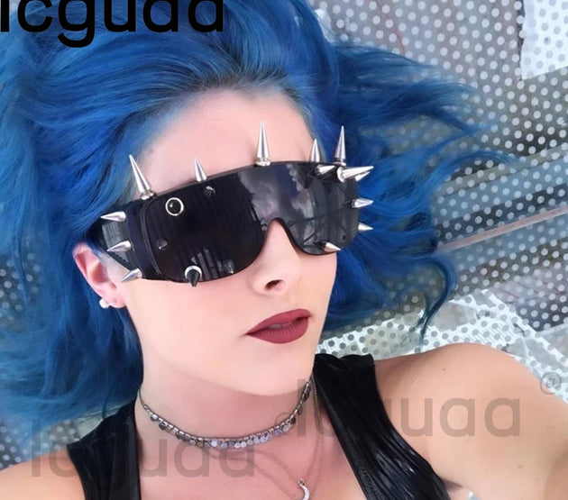 Steampunk Rivet Spike Wild Rock Bar Sunglasses Goggles Women Men Y2k Punk Sun Glasses Metal Futuristic Zonnebrillen Dames 2022