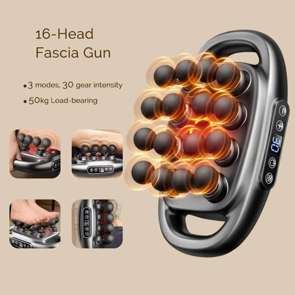 16 Heads Fascia Gun Electric Masajeador Vibrating Muscle Massagers Body Neck Massage Relaxation Treatment Fascia Massage Gun