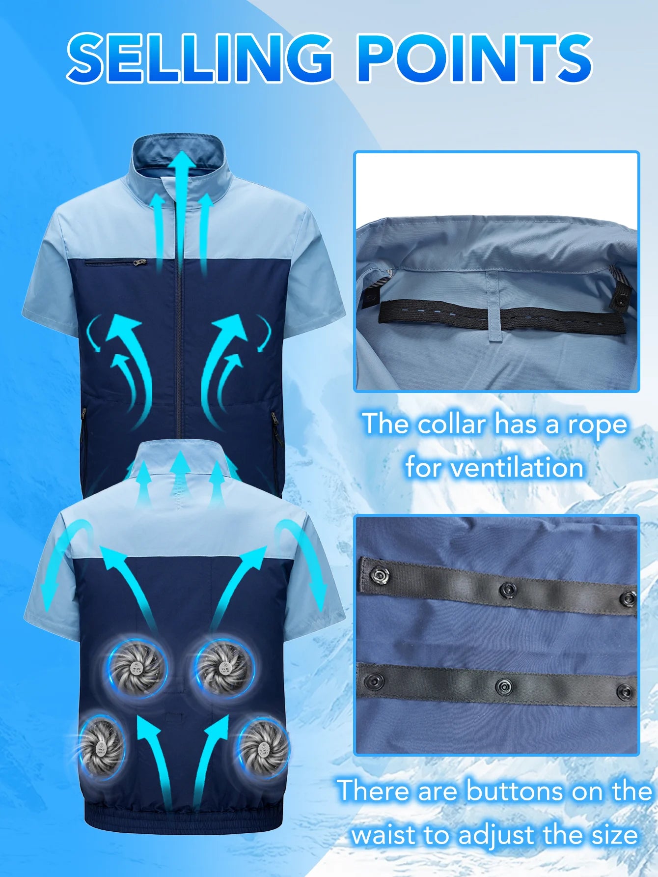jacket with fan, with 4 fan , Adjustable air volume in 3 levels ,Short sleeved fan suit，Air conditioning clothes（No power bank）