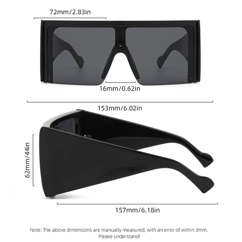Oversized Square Punk Shield Sunglasses Women Big Frame 2025 Luxury Brand Steampunk One-Pieces Sun Glasses For Ladies Eyewear