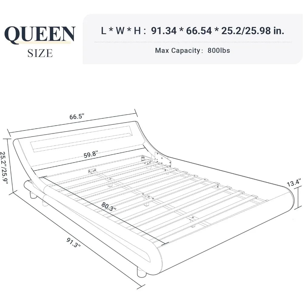 LED Platform Bed Frame with Adjustable Headboard/No Box Spring Need/Easy Assembly/Faux Leather