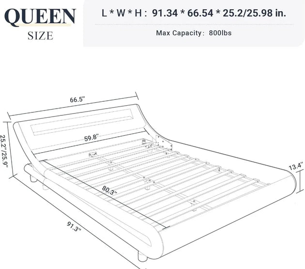 LED Platform Bed Frame with Adjustable Headboard/No Box Spring Need/Easy Assembly/Faux Leather