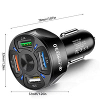 4-Port USB Car Charger, QC3.0 Fast Charging 4 USB Car Charger Adapter 7A Smart Shunt Car Phone Charger with Light, Suitable for Iphone & Android,Samsung Galaxy S10 S9 Plus
