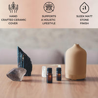 Ceramic Diffusers for Essential Oils - Elegant Stone Aromatherapy Diffuser for Home and Office - 3 in One Diffuse, Humidify and Ionize - Easy to Use (Sand)