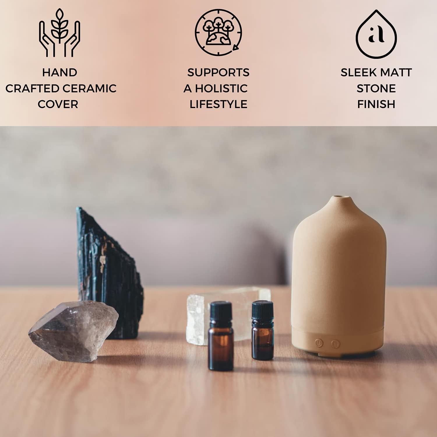 Ceramic Diffusers for Essential Oils - Elegant Stone Aromatherapy Diffuser for Home and Office - 3 in One Diffuse, Humidify and Ionize - Easy to Use (Sand)