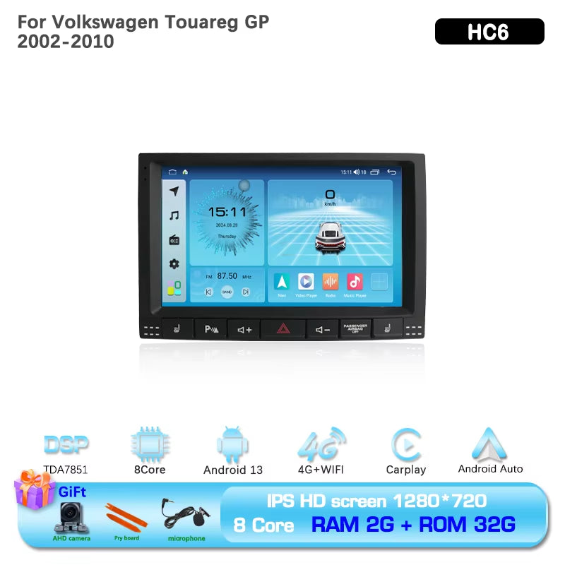 9Inch for Volkswagen Touareg GP 2002-2010 Car Multimedia Video Player GPS Navigation Radio Android13 8Core 8+256G Carplay 4G 360