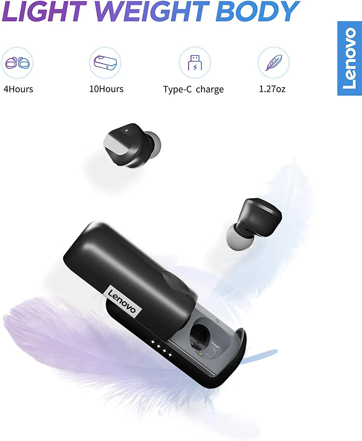 True Wireless Earbuds Bluetooth 5.0 IPX5 Waterproof with USB-C Quick Charge and Built-In Microphone for Work/Travel/Gym