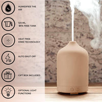 Ceramic Diffusers for Essential Oils - Elegant Stone Aromatherapy Diffuser for Home and Office - 3 in One Diffuse, Humidify and Ionize - Easy to Use (Sand)