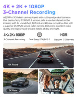 A229 PRO 4K HDR Car Camera with SONY STARVIS 2 SENSOR Support Rear and Interior Dash Cam 24H Parking Mode 5Ghz Wi-Fi