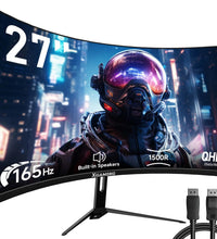 27Inch 165Hz Curved Gaming Monitor, 1440P 144Hz Gaming Monitor, QHD 2K(2560X1440) PC Monitor, LCD Computer Monitor for Laptop with 2 Speaker&Backlight, 1Ms Freesync, Metal Base, DP&HDMI
