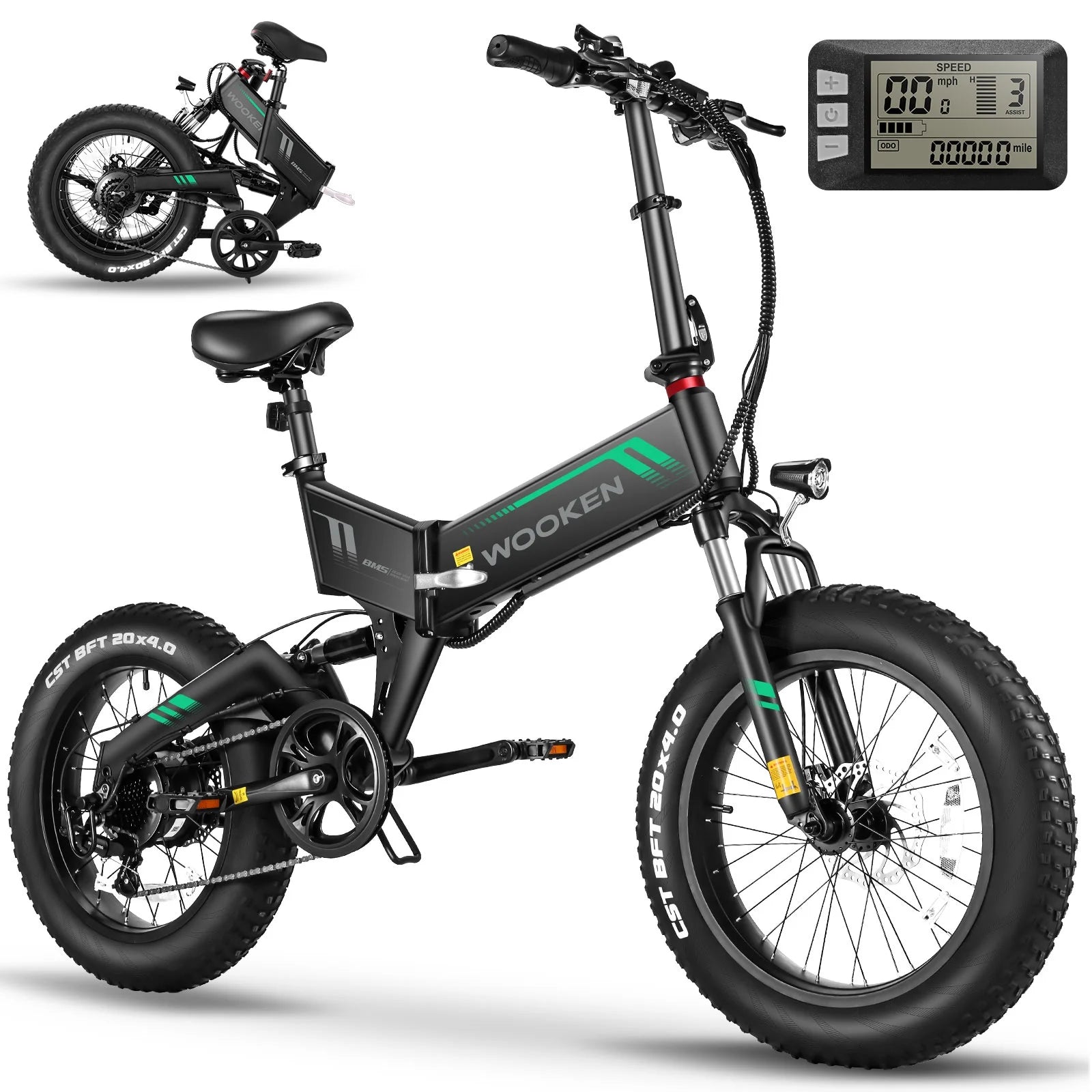 20"X4.0 Fat Tire Electric Bike for Adults, 500W Foldable Electric Bicycle with 48V 10Ah Built-In Battery, Shimano 7 Speed, Dual Shock Absorber