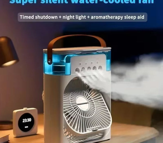 Water Mist Electric Fan Air Humidifier LED Night Light Suitable for Families Portable Air Conditioner Triple Cooler Cooling Home