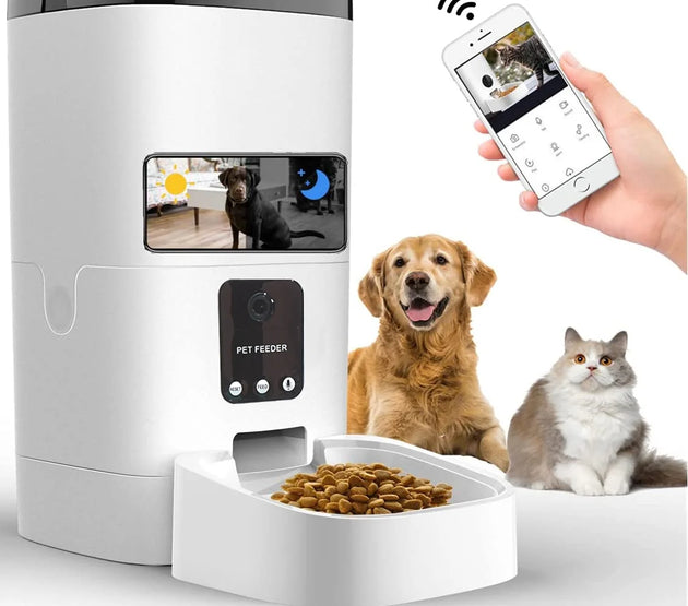 Pet Feeder,6L Automatic Pet Feeder for Cats and Dogs,1080P Camera,App Control,Voice Recorder,Timed Feeder for Schedule Feeding, Dual Power Supply,Wifi Pet Food Dispenser with App Control