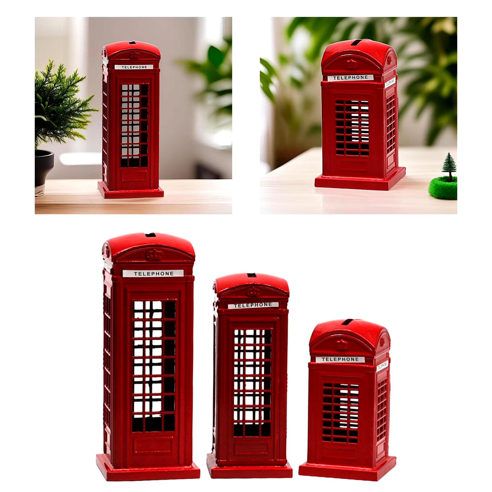 Telephone Booth Piggy Bank Telephone Booth Figurine Statue Money Saving Box Sculpture for Kids Birthday New Years Festival