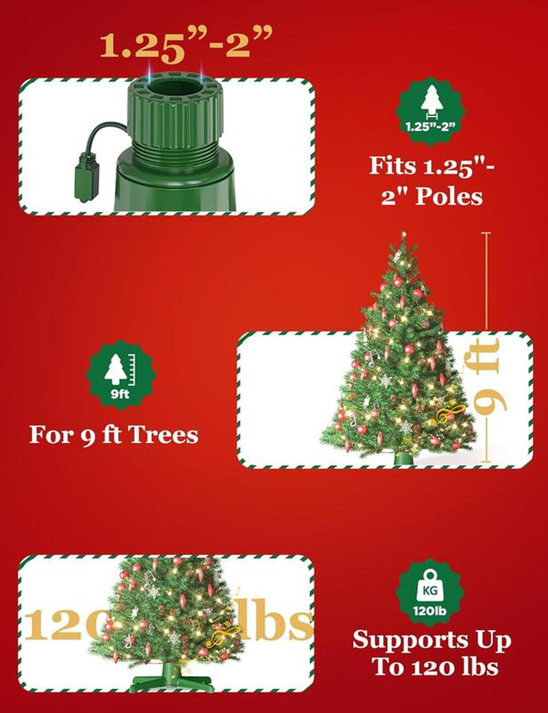 【Springlift】Rotating Christmas Tree Stand with Speaker, for 7-9Ft 120 Lb Artificial Christmas Tree with Remote, Built-In 3 Light Output Ports 800W