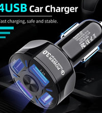 4-Port USB Car Charger, QC3.0 Fast Charging 4 USB Car Charger Adapter 7A Smart Shunt Car Phone Charger with Light, Suitable for Iphone & Android,Samsung Galaxy S10 S9 Plus