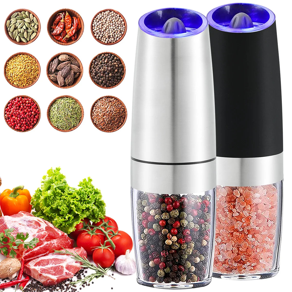 Electric Pepper Mill Stainless Steel Set